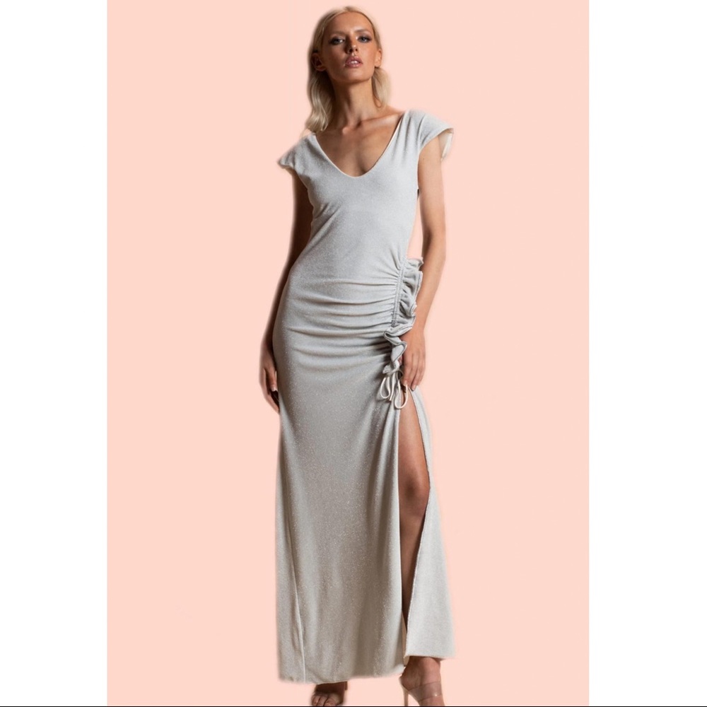 Velvet long dress with side adjustable ruffle NEW WITH TAGS